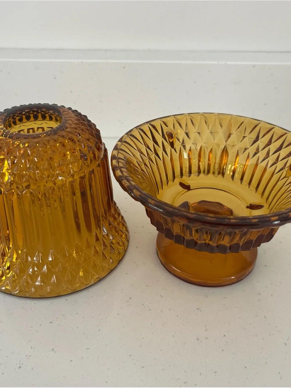 Vintage Indiana Glass Amber Diamond Point Fairy Lamp